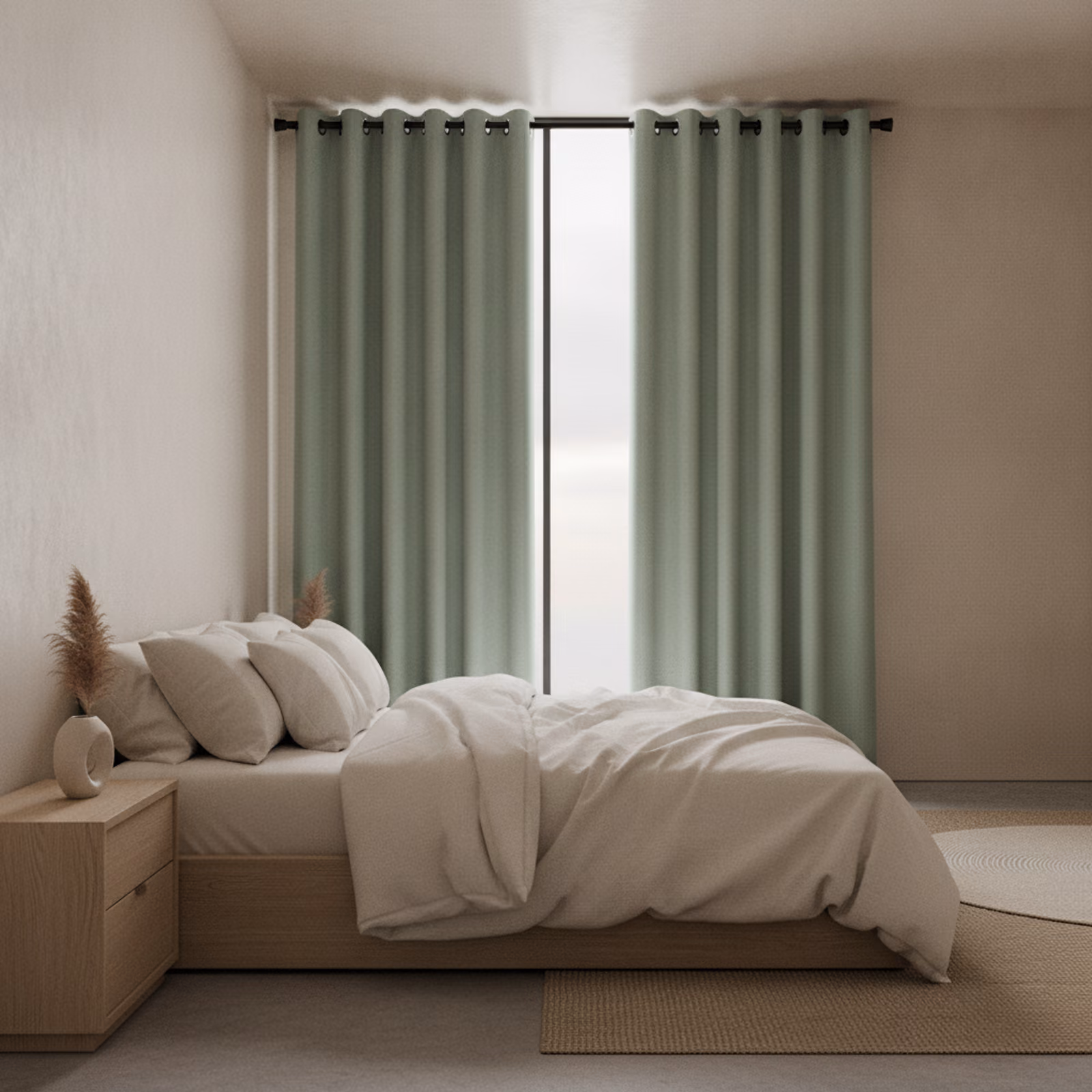 Chambre — rideaux lin sauge